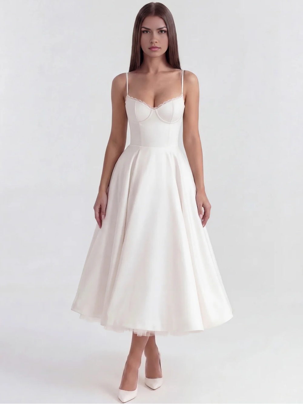 Elegant White Midi Dress with Spaghetti Straps